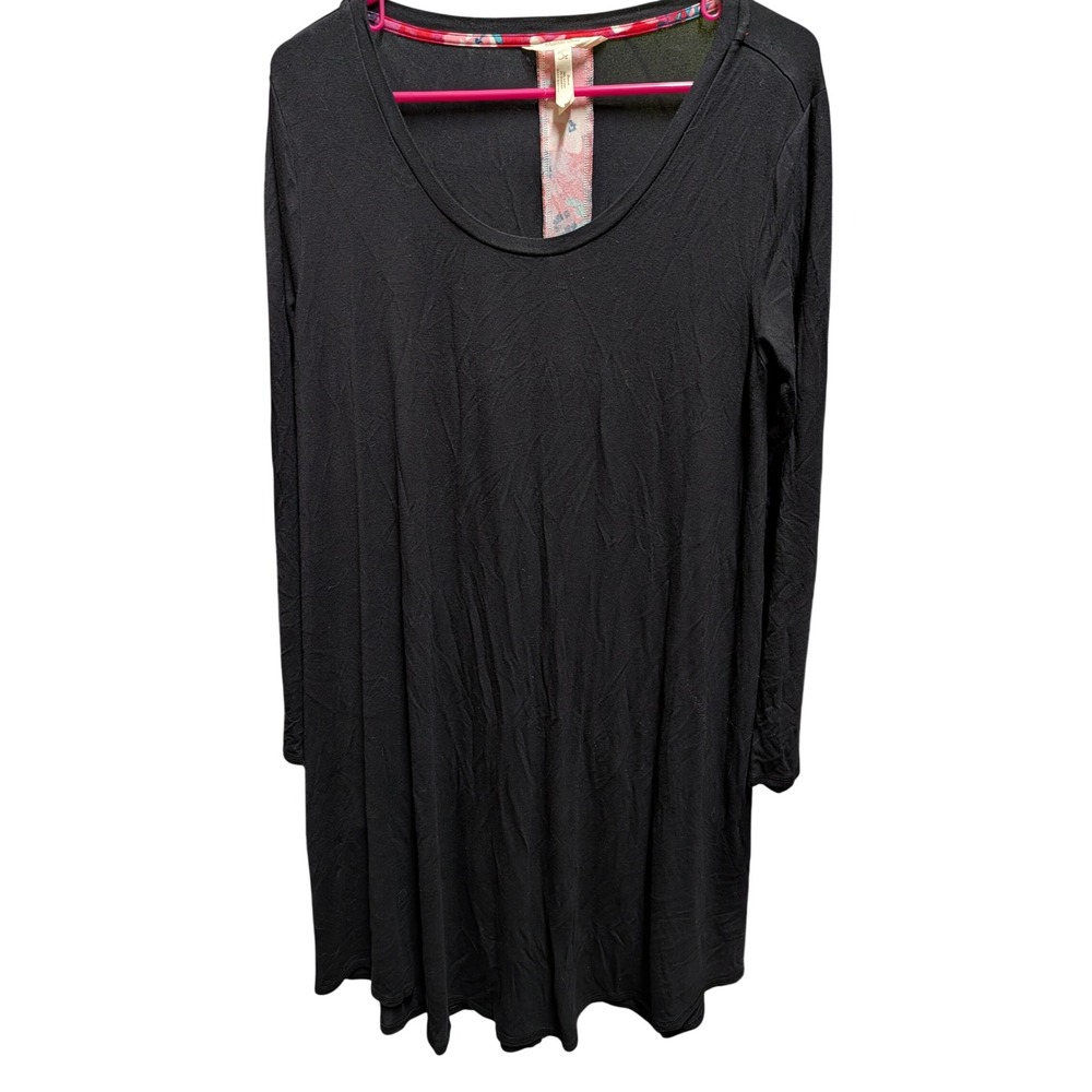 Matilda Jane Womens Black Long Sleeve Tunic Top Floral Contrast Back Size L